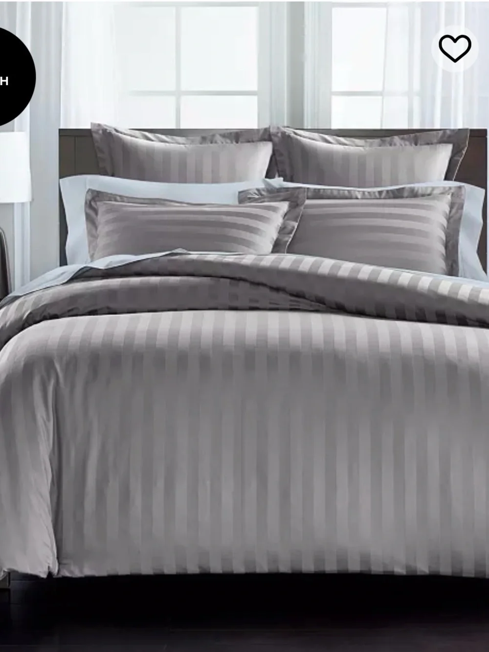 Charter Club 550 Thread Count 100% Cotton White Stripe Full/Queen Duvet Cover